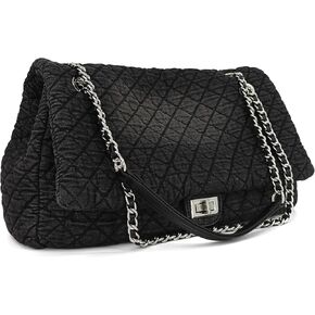محفظة دنيم كبيرة مبطن ، أكياس كتف كبيرة الحجم للنساء ، حقيبة حمل Crossbody Crossbody Flap Hobo ، حزام سلسلة Jean Jean