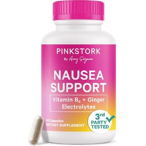 Pink Stork Vitamin B6, Ginger, Electrolyte Capsule - Natural Digestive Support with Peppermint, Potassium, Magnesium - Gentle on The Stomach - Pregnancy, + Motion Sickness Must Haves - 60ct