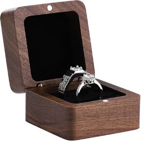 Etercycle Engagement Ring Box, Handmade Wooden Square Wedding Jewelry Box, Small Wood Ring Bearer Box Double Slot Ring Case for Proposal Ceremony Anniversary(Double White)