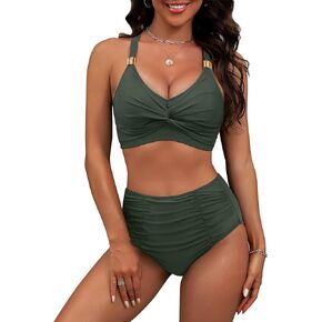 Blooming Jelly Womens High Wasited Bikini Sets Tummy Control Swimsuits Metal Slimming Bathing Suit Modest Beach Outfits