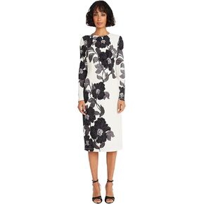 Maggy London Women's Long Sleeve Printed Sheath, Tropadelic Floral-Soft White/Charcoal