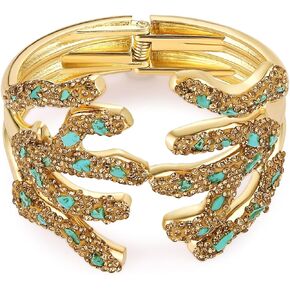 HZMAN Coral Reef Cuff Bracelets for Women Retro Chunky Gold Plated Plant Bracelet Wide Thick Open Hinge Wrist Cuff Bracelet Jewelry Gift