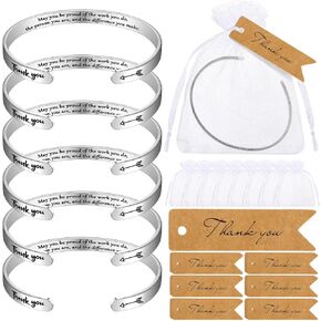 Inbagi 6 Set Thank You Gifts Inspirational Bracelets for Women Stainless Steel Adjustable Bracelets with Thank You Tag Organza Bag Team Appreciation Gifts for Employees(May You Be Proud)