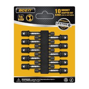 BOEN 10-Piece 3/8" Drive Impact Grade Socket Adapter Set, 1/4-Inch SAE Hex Shank Drill Bit Adapter for Power Drill to High Torque Impact Wrench