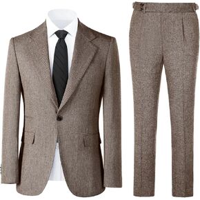 Mens Slim Fit Suit 2 Piece Tweed Suit for Men One Button Formal Wedding Prom Tuxedo Suits Jacket Pants Set