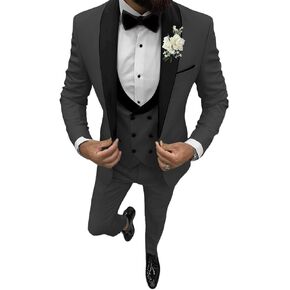 3 Piece Mens Tuxedo Suit Set Double Breasted Suit Men Slim Fit Tuxedo Suits with Bow for Groom Wedding Prom