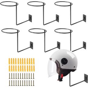 6 Pack Helmet Holder Wall Mount, Black Metal Helmets Hanger Wall Mount, Helmet Rack Display Wall Mount for Coats, Jacket
