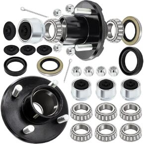 2 مجموعات Trailer Hub Kit 4 Bolt 4 for 2000 LB Trailer Axle ، بما في ذلك L44643 L44649 محمل ، ختم الشحوم ، غطاء الغبار وقابس المطاط ، وصواميل العروة مقابل 1 "و 1-1/16" محاور المقطورة #84 مغزل