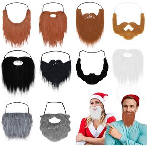10 Pcs Fake Beards Funny Realistic Beards Old Man Mustache Costume for Jesus Facial Hair Accessories with Adjustable Elastic Rope for Men Party Cosplay Supplies Black, Yellow