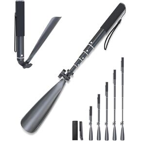 shoe horn long handle,15"-39" Telescopic Shoe Horn, metal with Multiple Extensions folding shoe horn,Aluminum Alloy standing shoe horn for seniors men women,extandable shoe horn