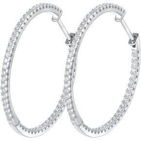 Moissanite Hoop Earrings for Women, D Color VVS1 Round Cut Moissanite Earrings, S925 Sterling Silver Large Huggie Hoop Earrings with 18K White Gold Plated