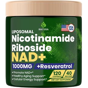 ملحق NAD+ ، نيكوتيناميد الشحمي الريبوسيد ريسفيراترول 900mg ، كيرسيتين ، مكمل نقاء عالي NAD+ لمكافحة الشيخوخة ، الطاقة ، التركيز ، NMN البديل - 120 كبسولة