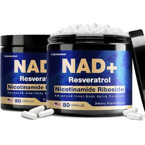 NAD Supplement - NAD Nicotinamide Riboside Resveratrol 900, Liposomal NAD with NR for Women and Men, Supports Cellular Energy, Anti-Aging, Brain, Muscle - 160 Capsules(2 Pack)