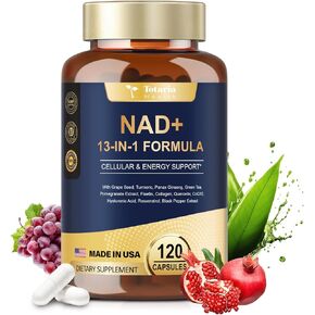 ملحق NAD للنساء و MEN13 في 1 مع الريبوسيد النيكوتيناميد ، ريسفيراترول وكيرسيتين ، مضاد للشيخوخة ، الطاقة ، تعزيز NAD+ عالية الامتصاص 120 كبسولات