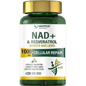 NAD+ Supplement 1000 MG - 120 Capsules NAD+ & Resveratrol Formula | NMN Alternative for Anti-Aging, Cellular Energy & Repair | Supports Metabolism, Brain Function & Antioxidant Defense for Men & Women