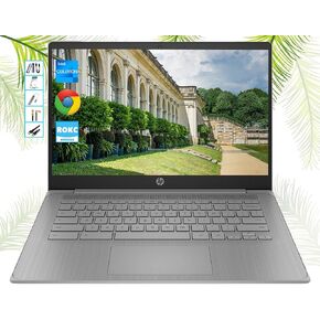 HP Chromebook with Gemini-AI Chrome OS | 14" HD Display Computer | 4GB RAM | 128GB(64GB eMMC+64GB Card) & 128GB Portable SSD | Intel Celeron CPU | Card Reader | Copilot Ready | Ultra Light | RK Bundle