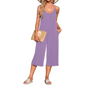 Auselily Womens Summer Jumpsuit 2025 Casaulless Sleveless القابلة للتعديل الأشرطة على الساق العريضة مع جيوب