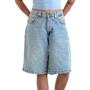 KMBANGI Y2k Women Denim Bermuda Shorts Straight Leg Jean Carpenter Shorts Vintage Mid Rise Knee Length Long Jorts