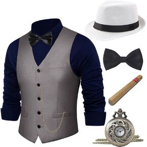 BABEYOND 1920s Mens Costume, Gatsby Gangster Costume Accessories Set For Men Vintage Vest Bowtie Pocket Watch Armbands