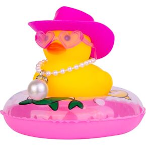 Yellow Duck Car Ornaments Rubber Duck Car Dashboard Decorations with Love Glasses Mini Swim Ring Sun Hat Necklace for Car Dashboard Decoration(C13)