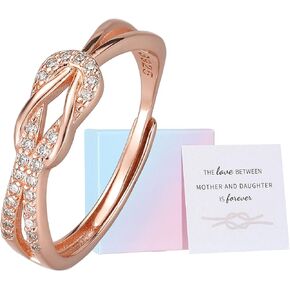 رنين ابنة الأم ، هدايا ابنة من أمي ، S925 Sterling Silver Knot Ring CZS Dainty Clible Rings Bands for Women Words Forms Home Homistrics Christmas Higds