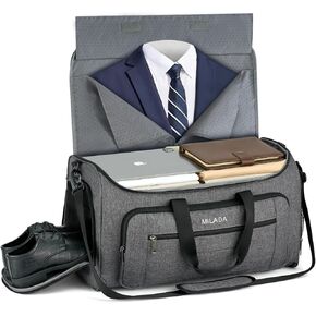 MILADA Garment Bag for Travel Suit Bag Travel Large Duffel Bag 2 in 1 Hanging Carry on Luggage Bag Foldable Travel Bag with Shoe Pouch for Men Women,Dark Grey in Kuwait