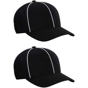 2 Packs Referee Hat Adjustable Black with White Stripes Soccer Official Cap