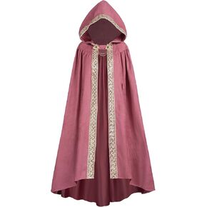 FCCAM Long Hooded Cloak for Women Suede Hooded Cape Medieval Renaissance Cloak Halloween Costume