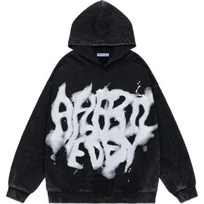 Aelfric Eden Graphic Hoodies Abstract Print Washed Hoodie Long Sleeve Acid Washed Hooded Sweatshirts Trendy Y2k Tops