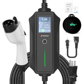 Portable EV Charger Level 1 Level 2, 16Amp 110V/240V, Electric Vehicle Charger with 17Ft Cable,NEMA 6-20 Plug & NEMA 5-15 Adapter,Compatible with SAE J1772 EVs and Tesla(Adapter Required)
