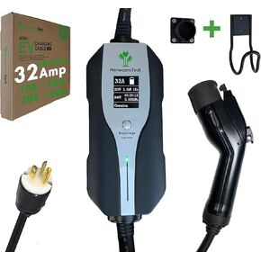 Primecom.Tech Level 2 Electric Vehicle (EV) Charger Amperage Adjustable (10Amp - 16Amp - 20Amp - 24Amp - 32Amp) 50Ft Cable EVSE Plug-in Hybrid (6-20P)