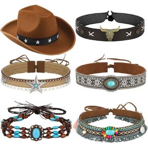 6 Pcs Cowboy Hat Band Replacement Ethnic Western Hat Belts Rural Classical Mexican Turquoise Hatbands for Men Women (Stylish Style)