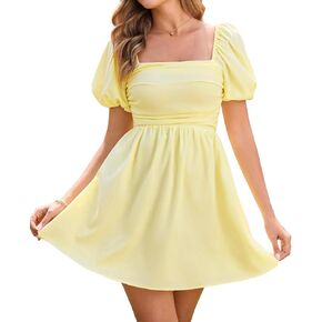 Women's Summer Short Dress Casual Puff Sleeve Sundress Off Shoulder Flowy Beach Graduation Dresses for 2025