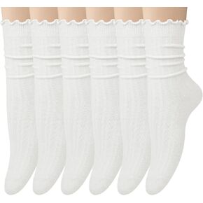 Loritta 6 أزواج الجوارب الماردة للنساء من القطن كشكش طاقم Turn-Cuff Sock لطيف لطيف العجل الجوارب رهان الجوارب