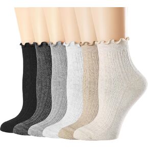 Mcool Mary Women's Ruffle Socks,Casual Ankle Breathable Cool Knit Cotton Cute Crew Sock 6 Pack