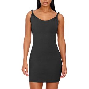 Womens Full Slips Cami Under Dress Spaghetti Strap Knee Length Mini Bodycon Tank Casual Lounge Dresses Sleeveless Nightgowns