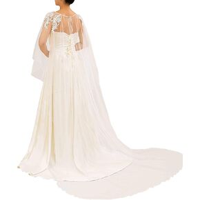 JONKY Lace Wedding Cape Long Tulle Bride Cloak Bridal Dress Shawl Veil for Women