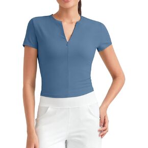 G4Free BareFeel Womens Workout Tops Short Sleeve Half Zip Slim Fit Athletic Shirts Gym Running Yoga Slight Crop Tshirts