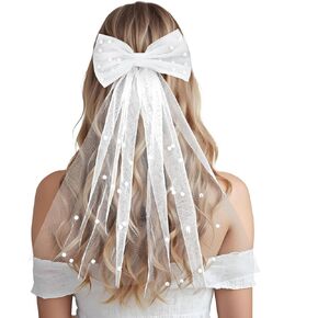 الزفاف حجاب الشعر الأبيض لؤلؤة القوس حجارة العروس عرق الزفاف الحجاب الحجاب الحزب مع باريت تول الزفاف الحجاب القصيرة