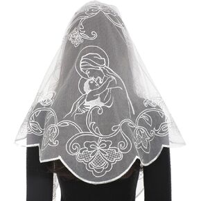 Bozidol Mantilla Veils for Church Catholic, Triangle Virgin Mary and Child Chapel Veil, Latin Mass Head Coverings for Women
