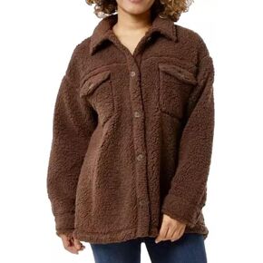 32 Degrees Women's Cozy Fleece Shirt Jacket Oversized, Brown, XL/XXL