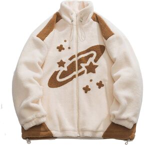 Aelfric Eden Womens Star Sky Sherpa Fleece Jacket Zip Up Winter Puffer Fuzzy Jackets Patchwork Warm Fur Coat Unisex