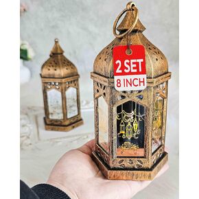 OLEEK Ramadan Lantern (2PCs-8in) - Ramadan Decorations for Home 2025 - Ramadan Gifts for Kids - Ramadan Lights - Ramadan Table Decor - Ramadan Lantern Lights - Ramadan Lanterns فانوس رمضان كريم ديكور