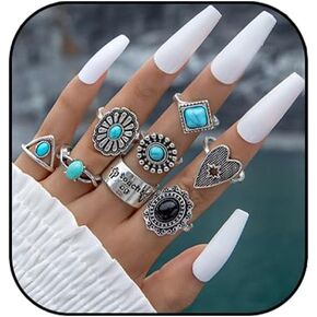 حلقة الفيروز للنساء حلقات مفصلية قابلة للتكديس مجموعة بوهو فيروز حلقة إصبع عتيقة زهرة نجم البحر دمعة ميدي أفعى حلقة غربية الحلقات الغربية المجوهرات in Kuwait