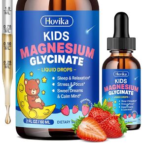 Magnesium Glycinate Liquid for Kids - with L-Theanine Omega-3, Vitamin B6, D3, Zinc - Kids Magnesium Drops for Sleep, Relaxation, Calm & Focus - 2 Fl Oz, Strawberry Flavor