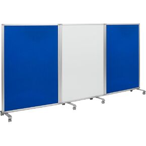 ECR4Kids Mobile Dry-Erase and Flannel Room Divider, 3-Panel, School Supplies, Blue