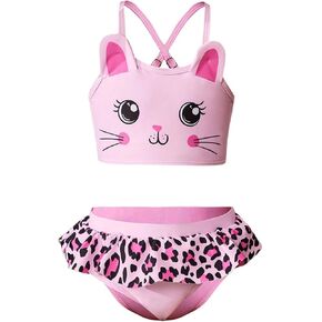 COZYEASE Toddler Girl's 2 Piece Graphic Swimsuit Sets Cartoon Print Ruffle Bathing Suit Cute Beachwear