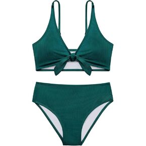 Patgoal Girls Swimsuits Teen Girls Two Piece Bikini Set Kids Knot Front V Neck Bathing Suit Girls' Swimwear Beachwear