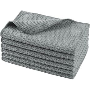 POLYTE Microfiber Drying Towel (16x16, 6 Pack, Waffle, Gray)