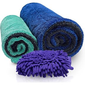 Polish Pro Microfiber Car Drying Towel, Set of 3pcs: X-Large 35"x 24" + Small 16"x16" + Free Wash Mitt, Ultra Absorbent, Microfiber Drying Towel for Cars. 1400GSM.
